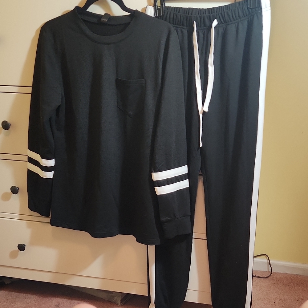 Black and White Striped Loungewear Set